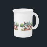 Whimsical Pastel Fairy Tale Cottage Art Beverage Pitcher<br><div class="desc">Step into a world of charm and nostalgia with this whimsical cottage illustration, where every detail feels pulled from a beloved storybook. The pastel hues of soft pinks, gentle blues, and minty greens lend a dreamy, lighthearted feel to the enchanting house scene. A blend of fairy tale house architecture and...</div>