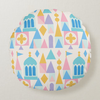 Whimsical Pastel Fairytale Castle Geometric Round Pillow