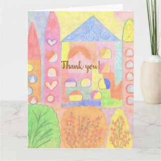 Whimsical Pastel Fairytale Castle Letterpress Thank You Card