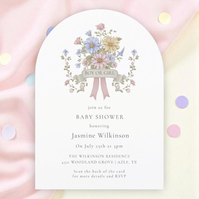 Whimsical pastel floral  Baby Shower QR code Invitation (Creator Uploaded)