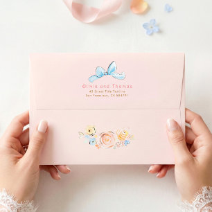 Whimsical Pastel Flowers and Blue Bow Elegant Envelope