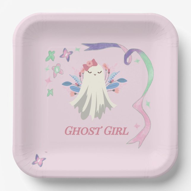 Whimsical Pastel Ghost Girl Halloween Party  Paper Plates (Front)
