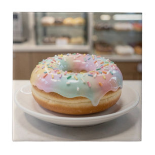 Whimsical Pastel Glass Glaze Donut Ceramic Tile