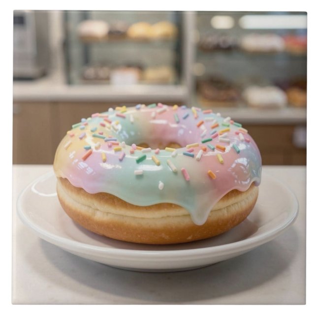 Whimsical Pastel Glass Glaze Donut   Ceramic Tile (Front)