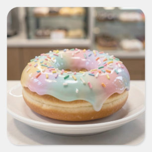 Whimsical Pastel Glass Glaze Donut Glossy Square Sticker