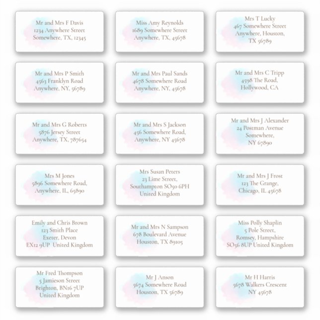 Whimsical Pastel Guests Individual Names Addresses Sticker (Front)