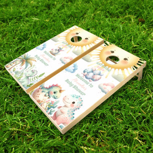 Whimsical Pastel Hatching Soon Dino Baby Shower Cornhole Set