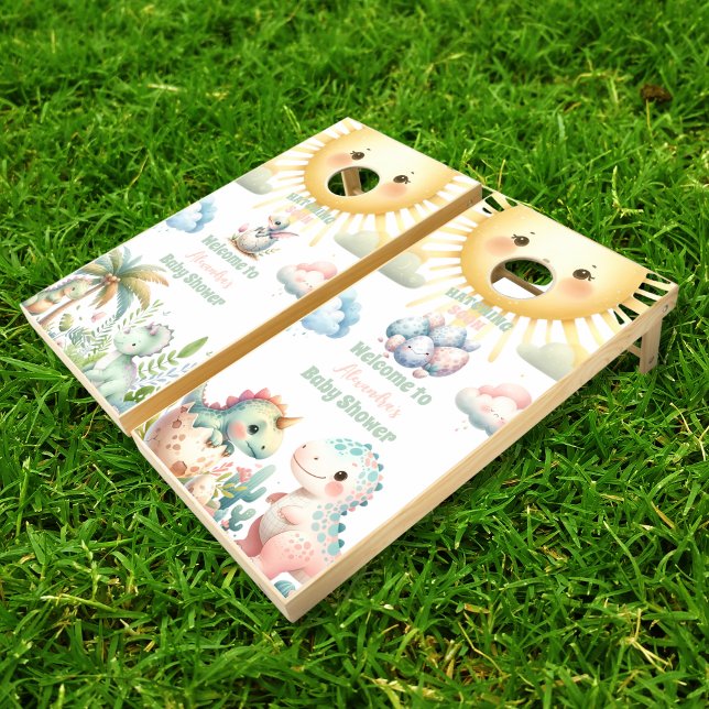 Whimsical Pastel Hatching Soon Dino Baby Shower Cornhole Set (Creator Uploaded)