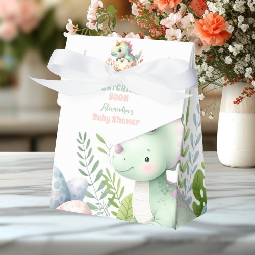 Whimsical Pastel Hatching Soon Dino Baby Shower Favor Boxes