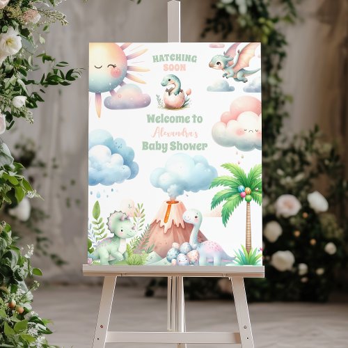 Whimsical Pastel Hatching Soon Dino Baby Shower Foam Board