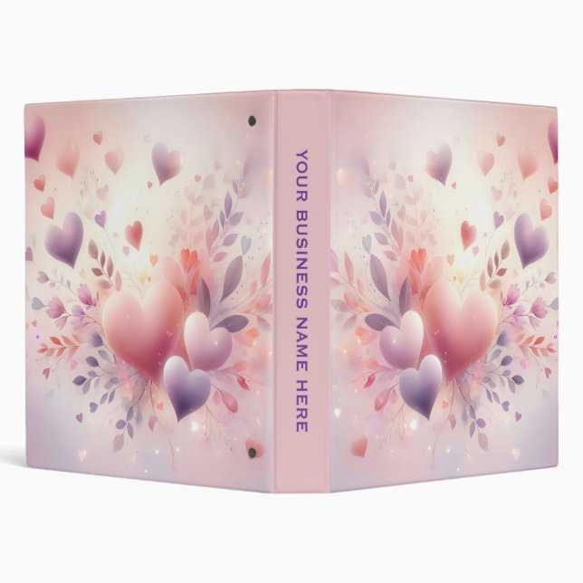 Whimsical Pastel Hearts Romantic Floral Love 3 Ring Binder (Background)