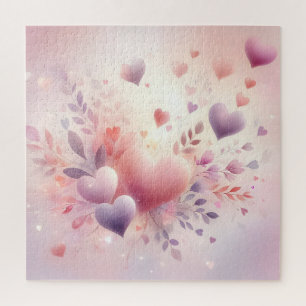 Whimsical Pastel Hearts Romantic Floral Love Jigsaw Puzzle