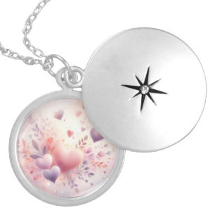 Whimsical Pastel Hearts Romantic Floral Love Locket Necklace