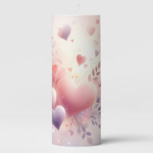 Whimsical Pastel Hearts Romantic Floral Love Pillar Candle