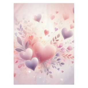 Whimsical Pastel Hearts Romantic Floral Love Tablecloth