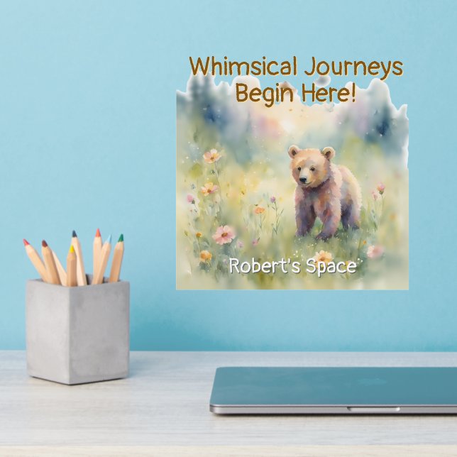 Whimsical Pastel Journeys Begin Here' Bear, Trees  Wall Decal (Home Office 2)