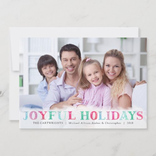 Whimsical Pastel JOYFUL HOLIDAYS One Photo Holiday Card