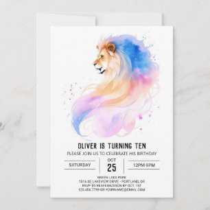 Whimsical Pastel Lion Birthday Invitation