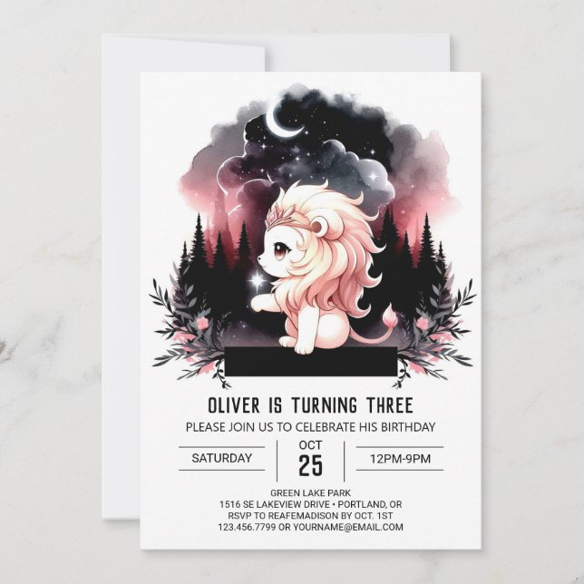 Whimsical Pastel Lion Birthday Invitation (Front)