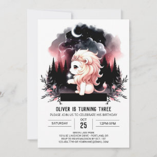 Whimsical Pastel Lion Birthday Invitation