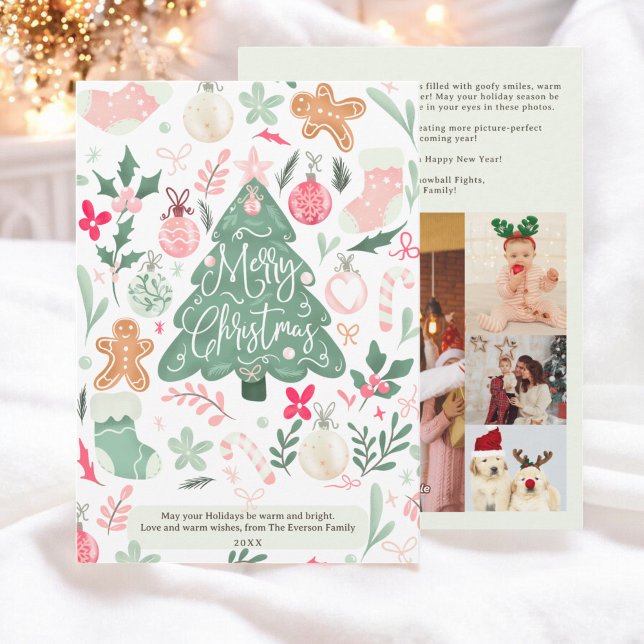  Whimsical Pastel Merry Christmas 4 photos Holiday Card (Whimsical Pastel Merry Christmas 4 photos Holiday Card)