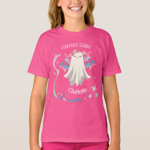 Whimsical Pastel on Hot Pink Ghost Girl Halloween T-Shirt