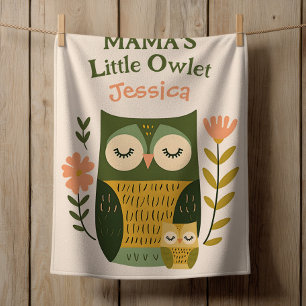 Whimsical Pastel Owl Mama's Little Owlet Girl Name Baby Blanket