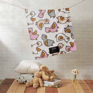 Whimsical Pastel Pink And Grey Cute Ducklings Girl Baby Blanket