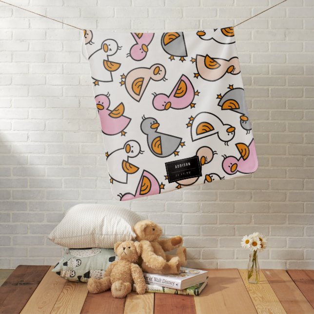 Whimsical Pastel Pink And Grey Cute Ducklings Girl Baby Blanket (In Situ)