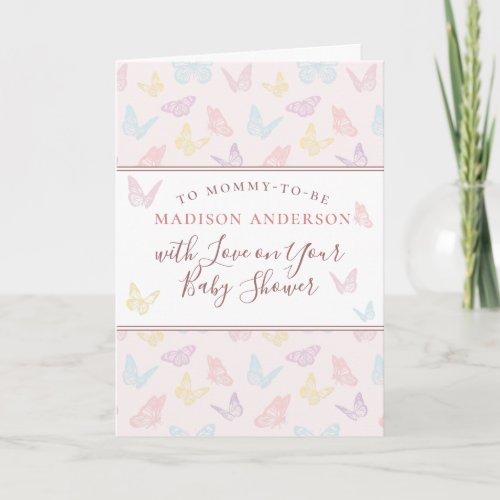 Whimsical Pastel Pink Butterfly Girl Baby Shower Card