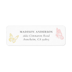Whimsical Pastel Pink Butterfly Girl Baby Shower Label