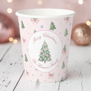 Whimsical Pastel Pink Christmas Tree Seamless Paper Cups