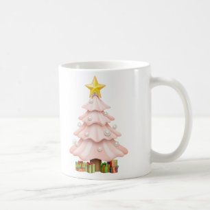 Whimsical Pastel Pink Christmas Tree With box gift Coffee Mug