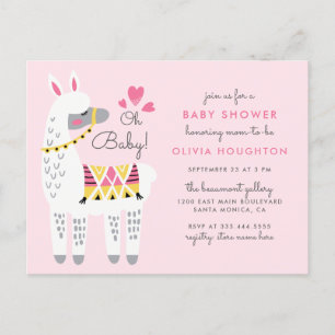 Whimsical Pastel Pink Llama Oh Baby Shower Invitation Postcard