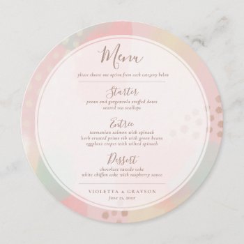 Whimsical Pastel Pink Modern Art Wedding Menu by TheSpottedOlive at Zazzle