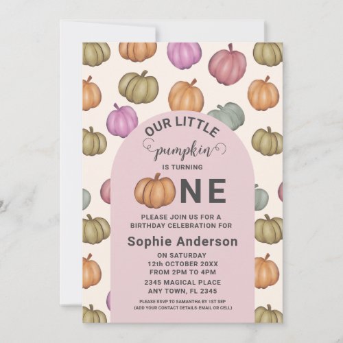 Whimsical Pastel Pumpkin First Birthday  Party Invitation