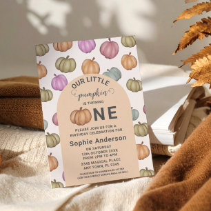 Whimsical Pastel Pumpkin First Birthday  Party Invitation