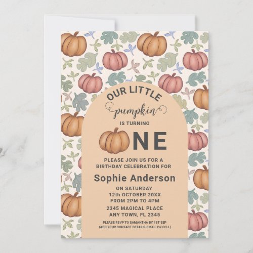 Whimsical Pastel Pumpkin First Birthday  Party Invitation