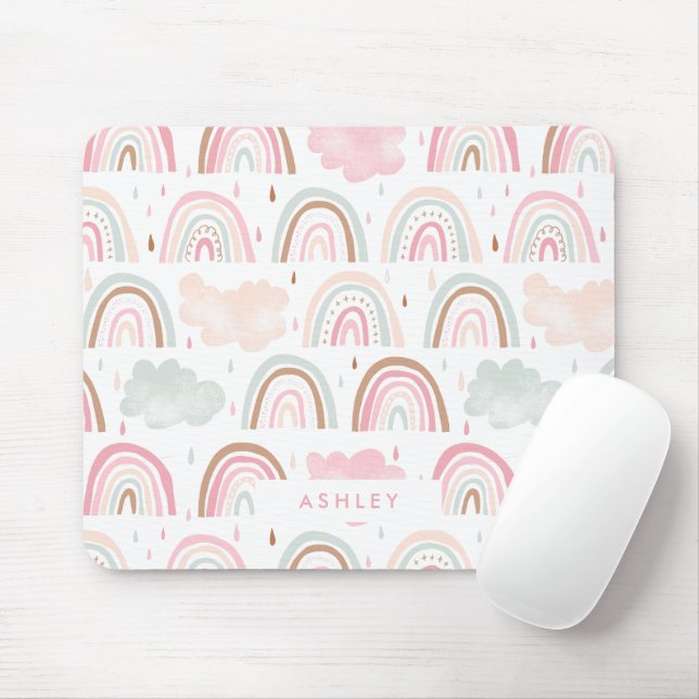 Whimsical pastel rainbow pattern mouse pad (With Mouse)