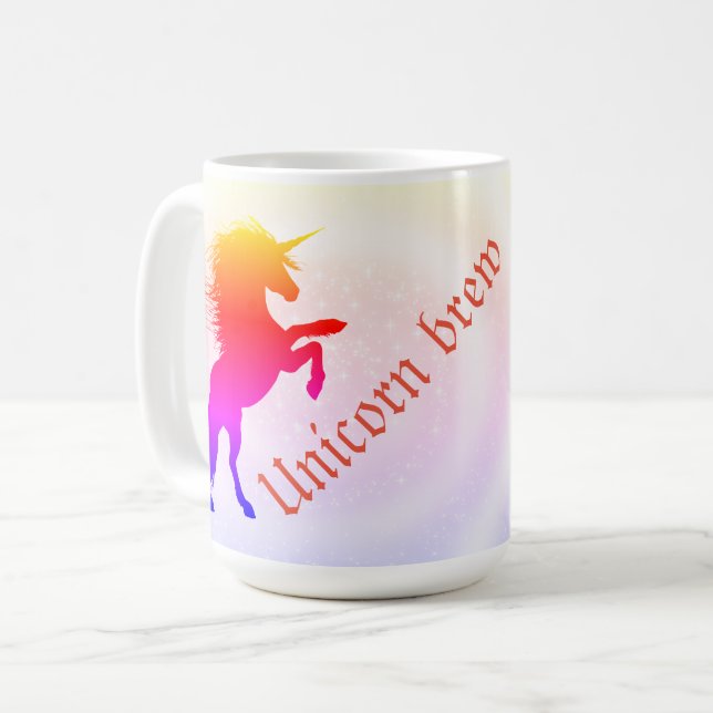 Whimsical Pastel Rainbow Unicorn Coffee Mug (Front Left)