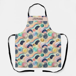 Whimsical Pastel Rainbow Waves & Glitter Abstract Apron