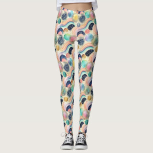 Whimsical Pastel Rainbow Waves & Glitter Abstract Leggings