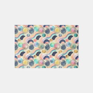 Whimsical Pastel Rainbow Waves & Glitter Abstract Outdoor Rug