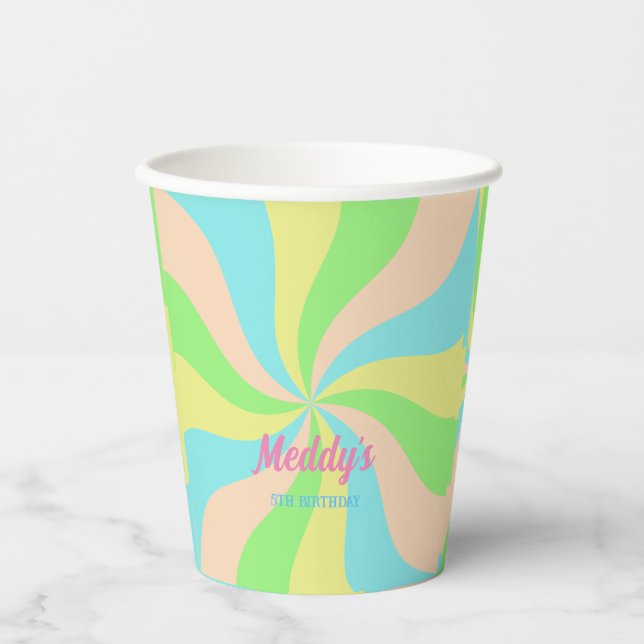 Whimsical pastel retro kid's custom paper cups (Front)