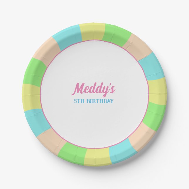 Whimsical pastel retro kid's custom photo  paper plates (Front)