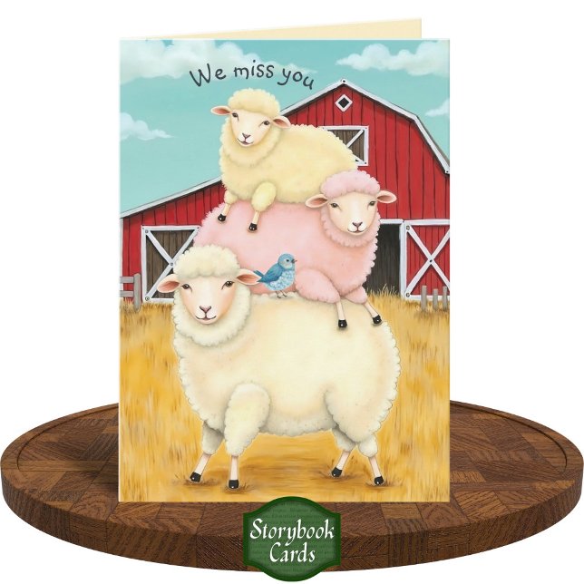Whimsical Pastel Sheep Stack Missing You Get Well Card (Creator Uploaded)