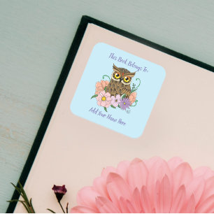 Whimsical Pastel Spring Owl Flowers Bookplate