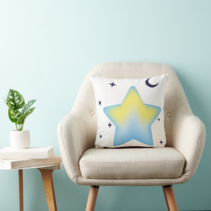 Whimsical Pastel Star and Moon Nursery Throw Pillow