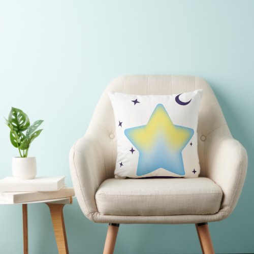 Whimsical Pastel Star and Moon Nursery Throw Pillow