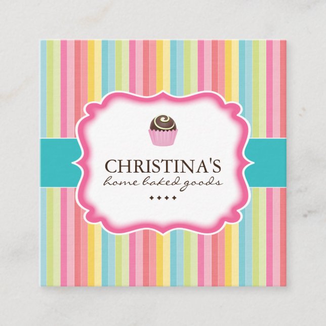 Whimsical Pastel Stripes Cake Ball Business Cards (Front)